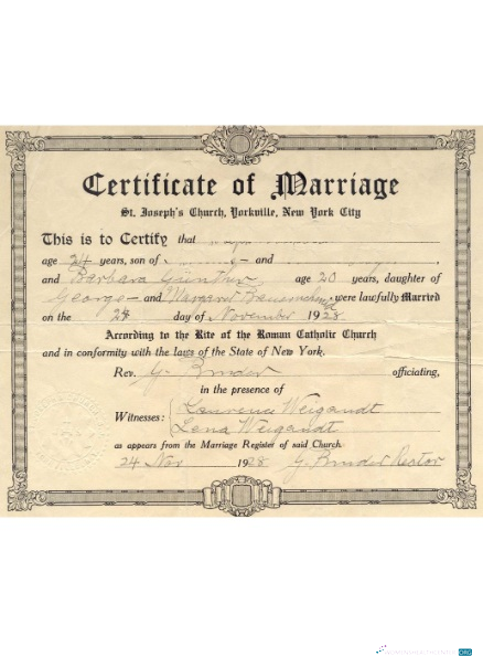Download USA New York certificate of marriage Photoshop template